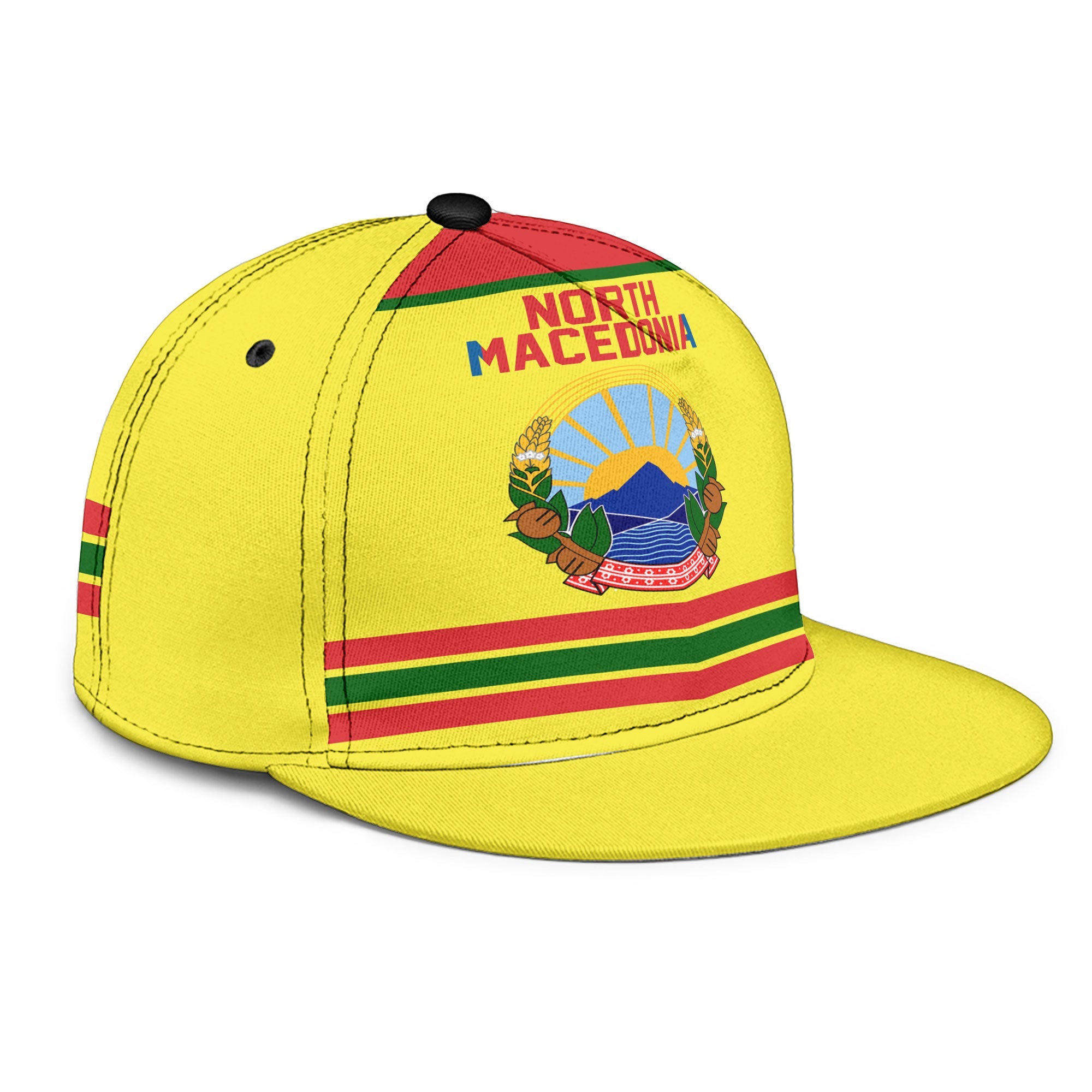 North Macedonia Snapback Hat Flag & Coat Of Arms Hockey Style