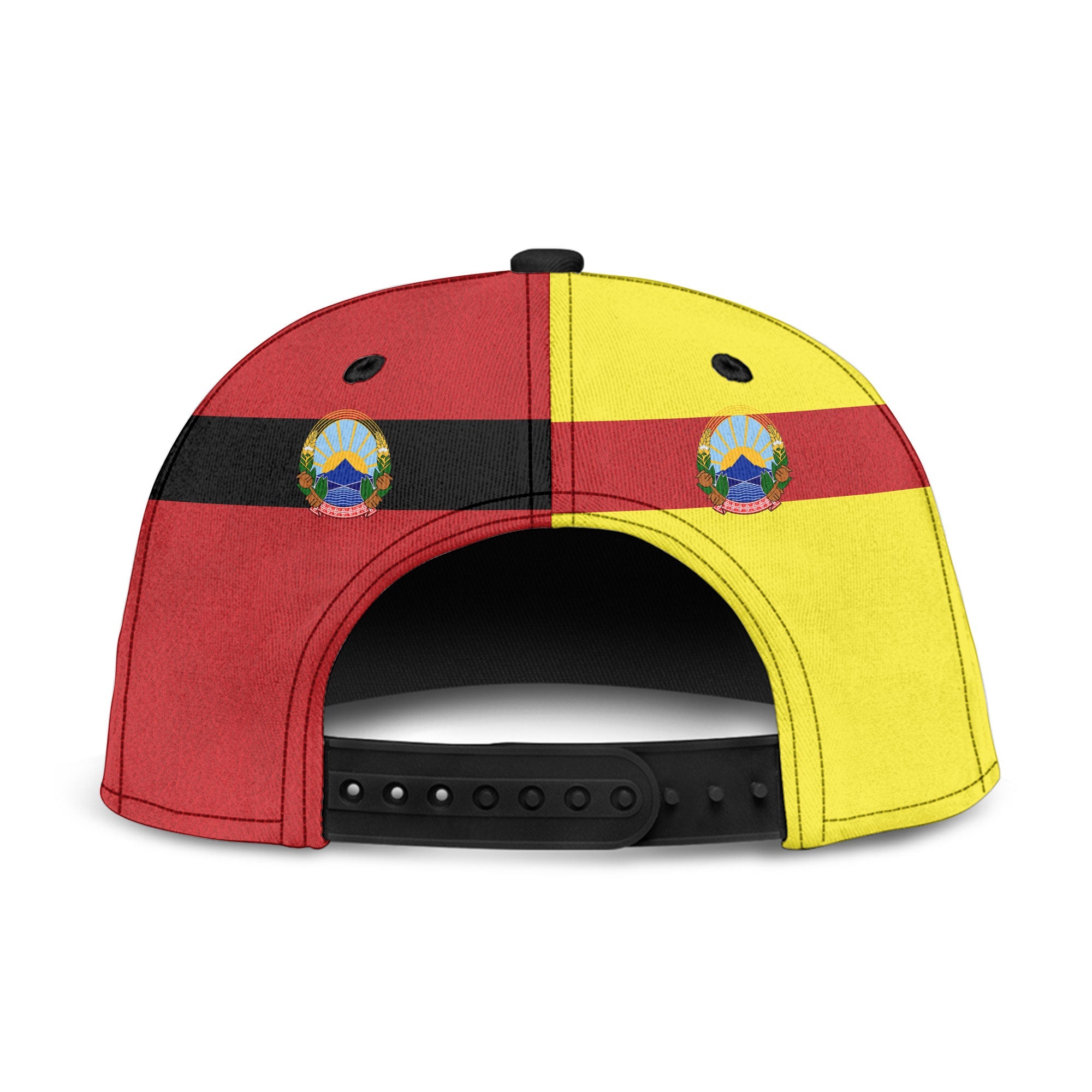 North Macedonia Snapback Hat Flag & Coat Of Arms Leather Style