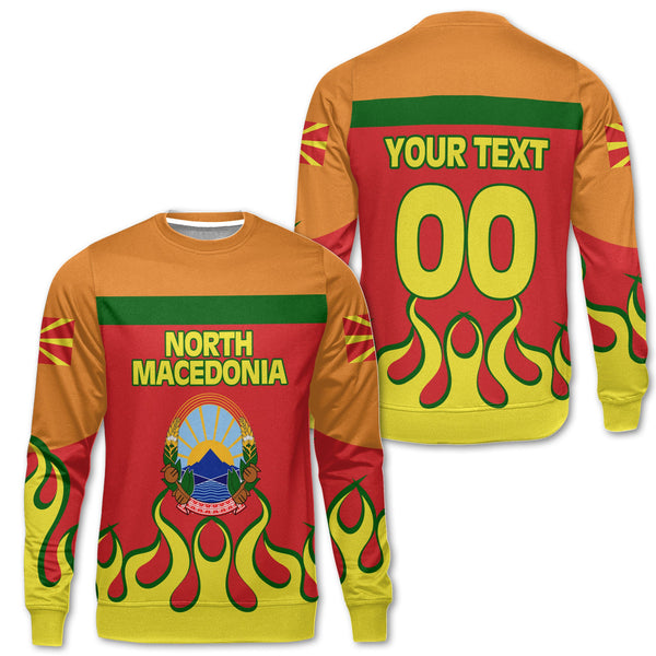 North Macedonia Sweatshirt Flag & Coat Of Arms Fire Hockey Style