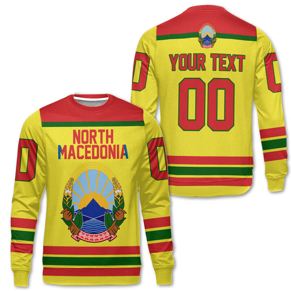 North Macedonia Sweatshirt Flag & Coat Of Arms Hockey Style