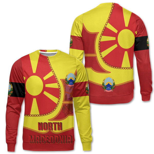 North Macedonia Sweatshirt Flag & Coat Of Arms Leather Style