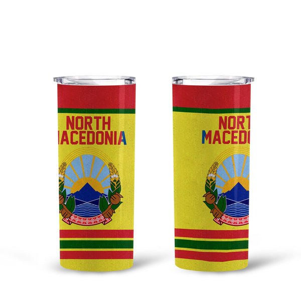 North Macedonia Tall Glitter Tumbler Flag & Coat Of Arms Hockey Style