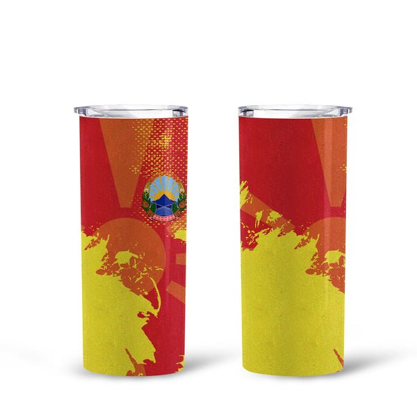 North Macedonia Tall Glitter Tumbler Flag & Coat Of Arms Paint Style