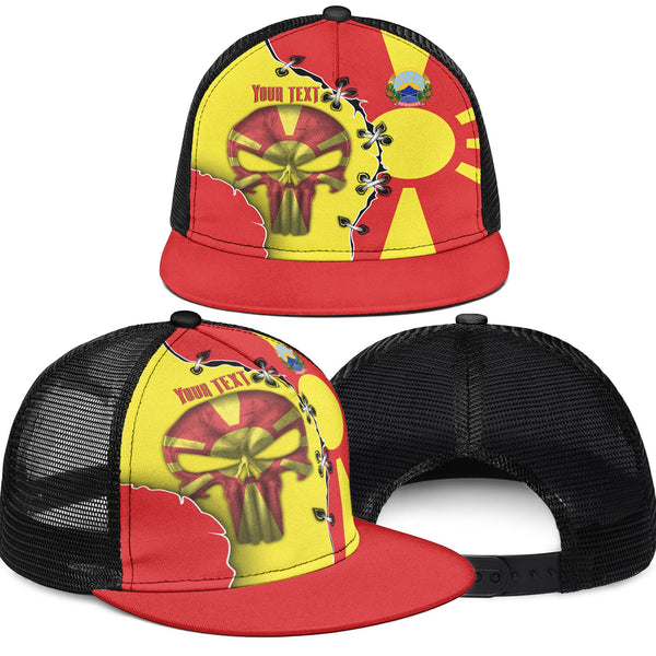 North Macedonia Trucker Hat Flag & Coat Of Arms Skull Style