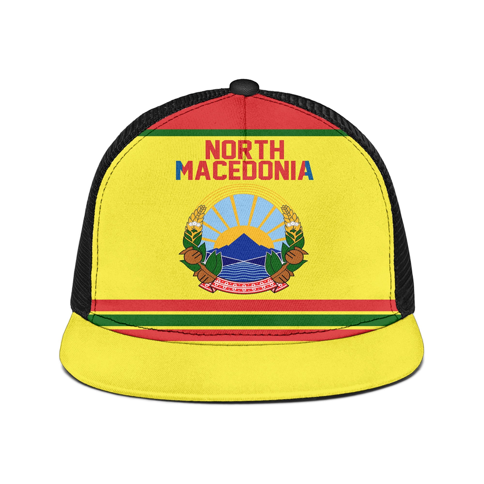 North Macedonia Trucker Hat Flag & Coat Of Arms Hockey Style