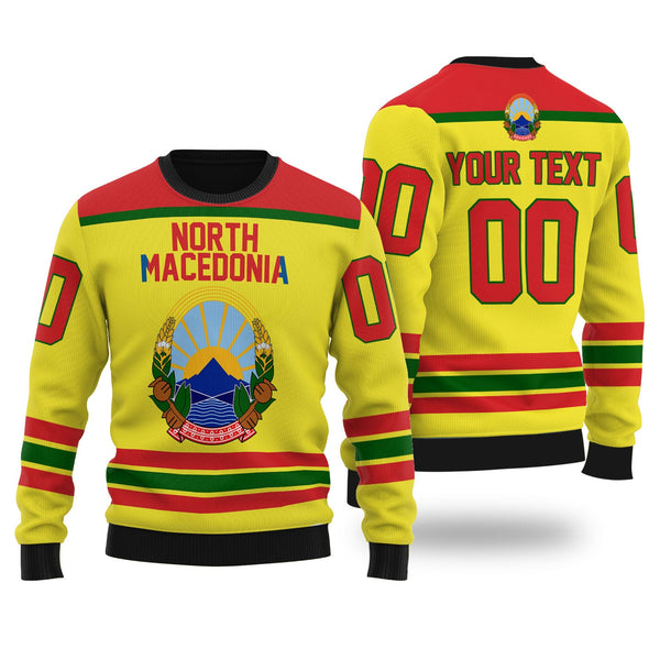 North Macedonia Ugly Sweater Flag & Coat Of Arms Hockey Style