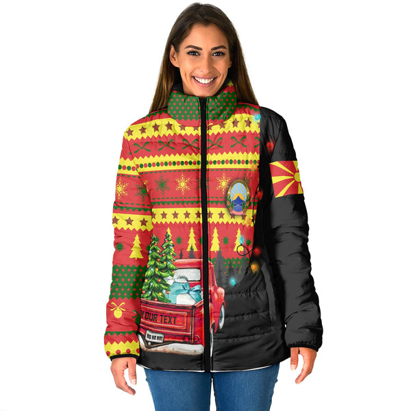 North Macedonia Women Padded Jacket Coat Of Arms Christmas Style