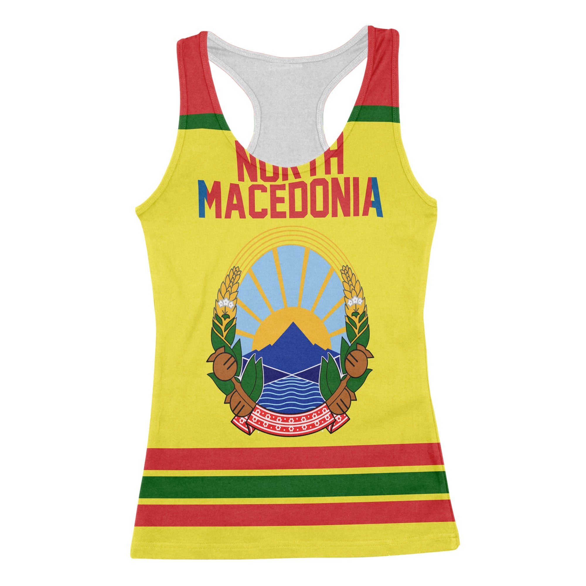 North Macedonia Women Tank Top Flag & Coat Of Arms Hockey Style