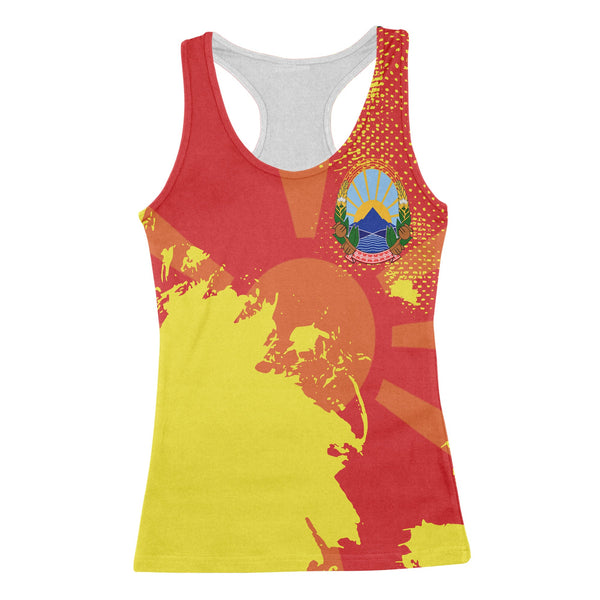 North Macedonia Women Tank Top Flag & Coat Of Arms Paint Style