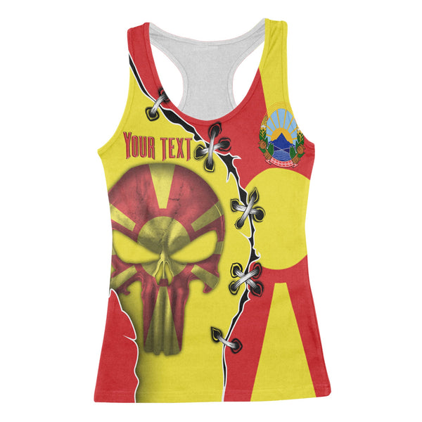 North Macedonia Women Tank Top Flag & Coat Of Arms Skull Style