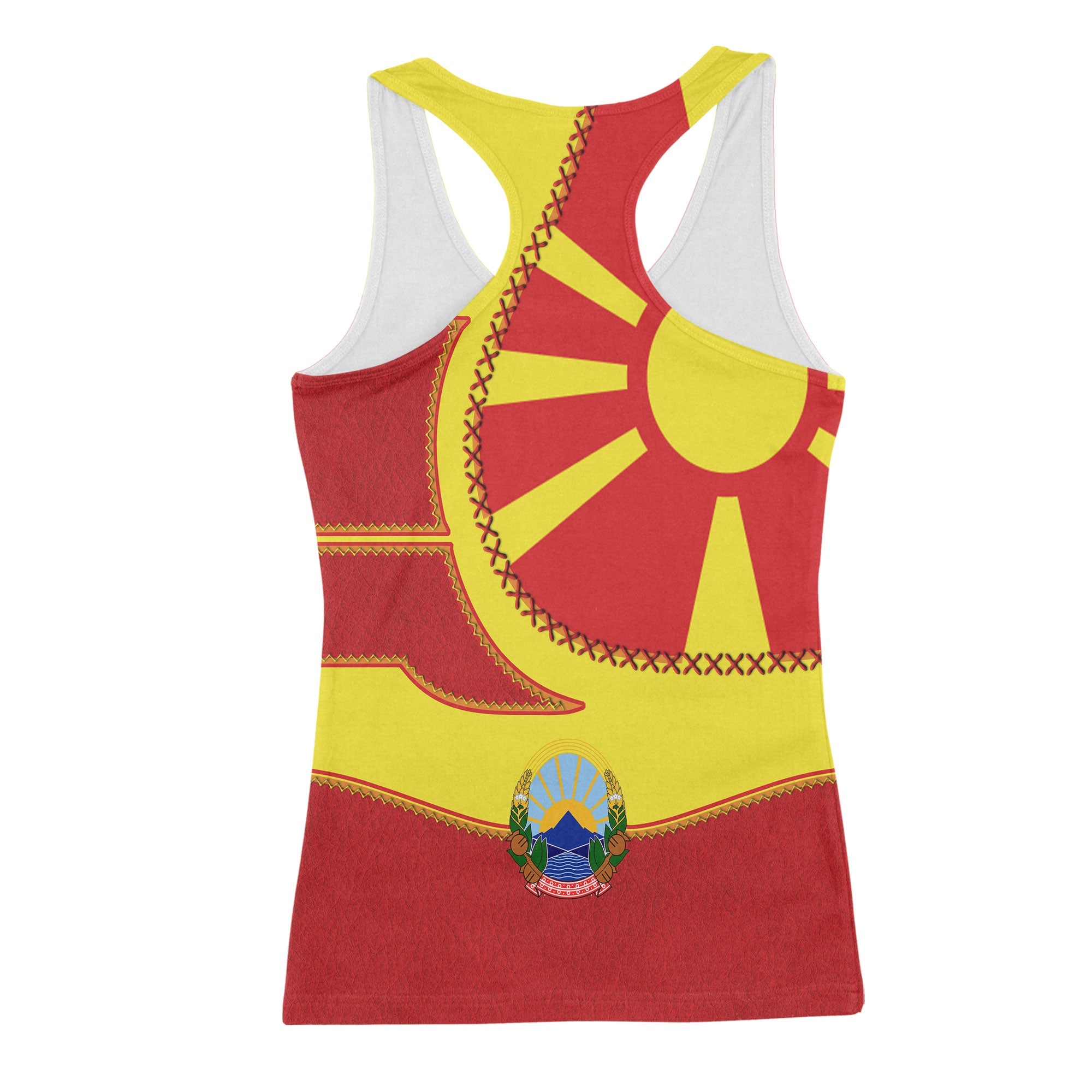 North Macedonia Women Tank Top Flag & Coat Of Arms Leather Style