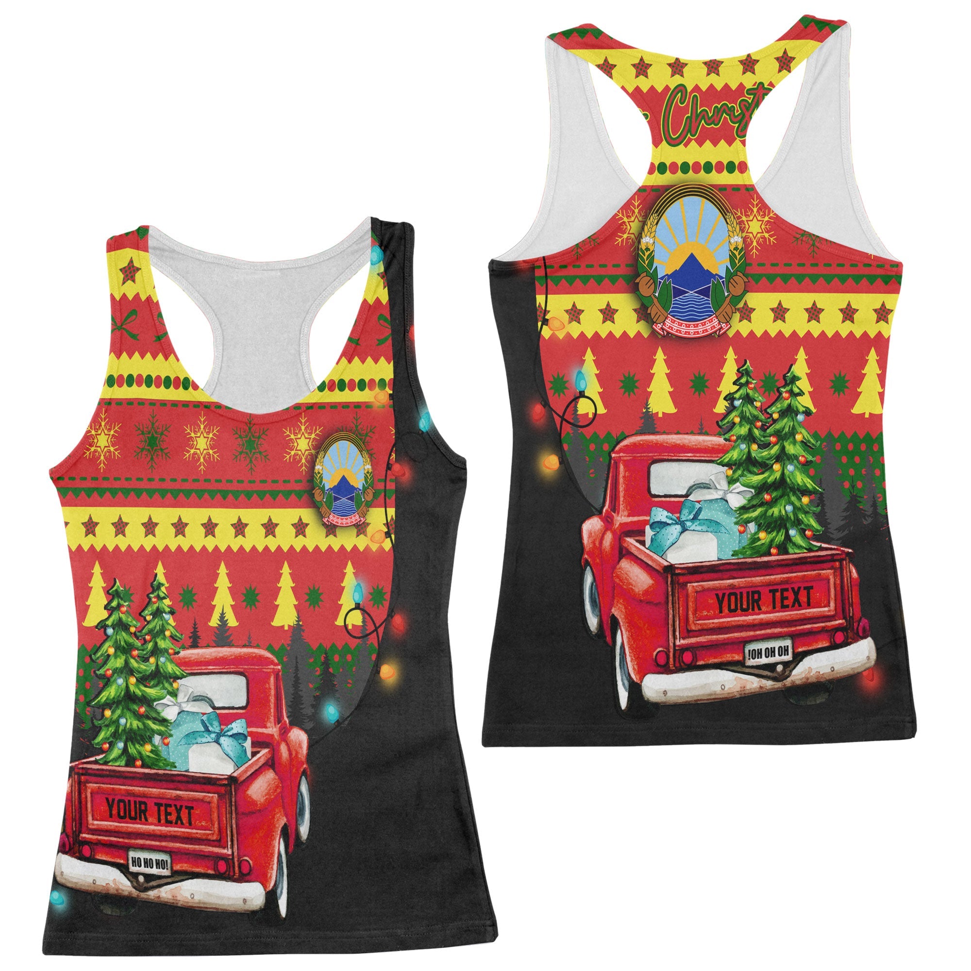 North Macedonia Women Tank Top Coat Of Arms Christmas Style