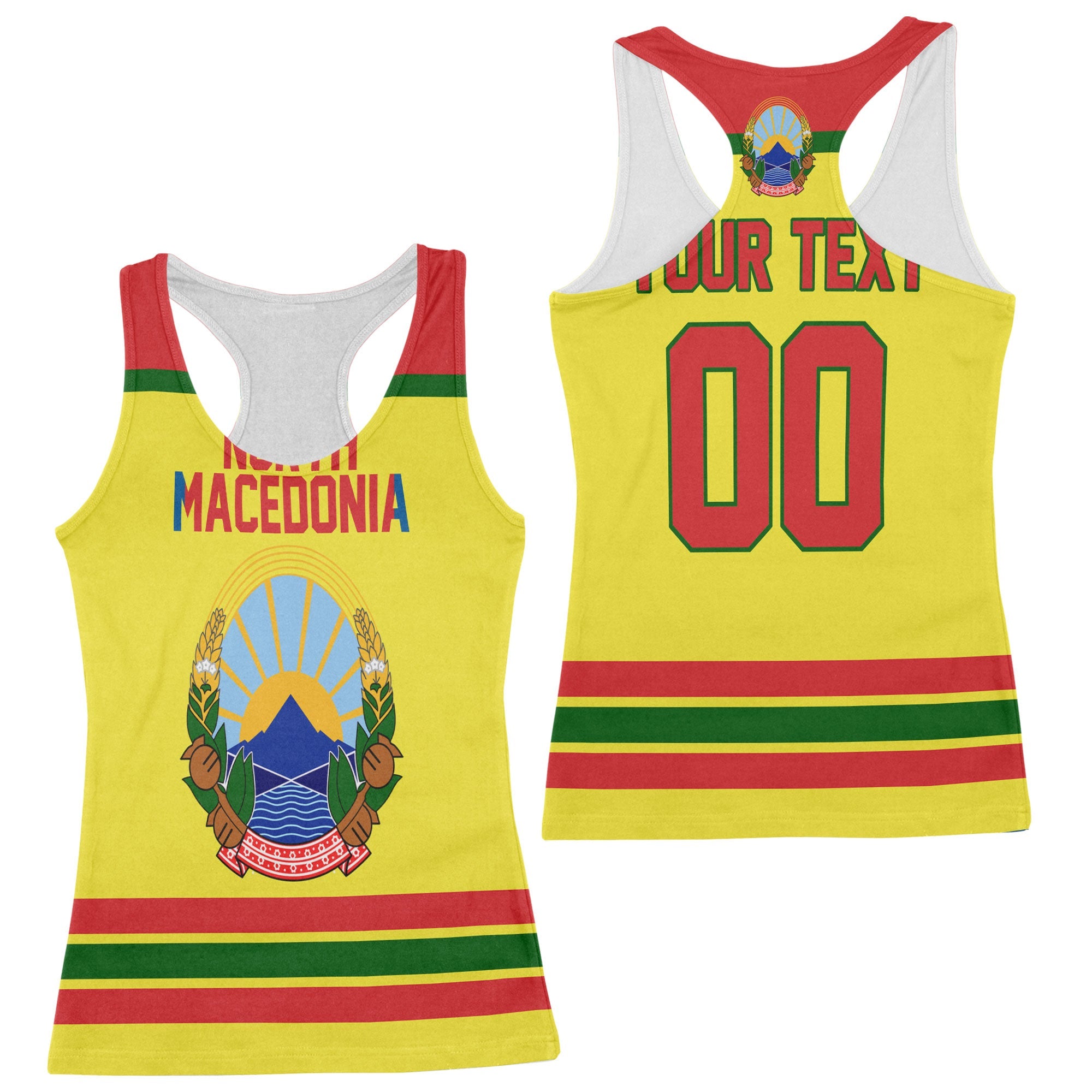 North Macedonia Women Tank Top Flag & Coat Of Arms Hockey Style