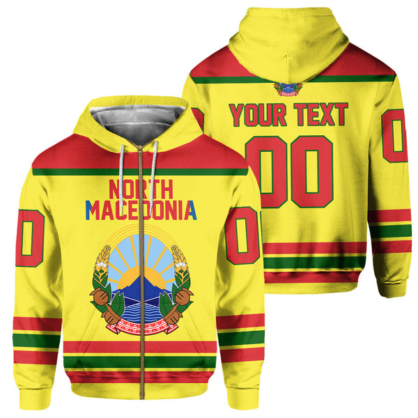 North Macedonia Zip Hoodie Flag & Coat Of Arms Hockey Style