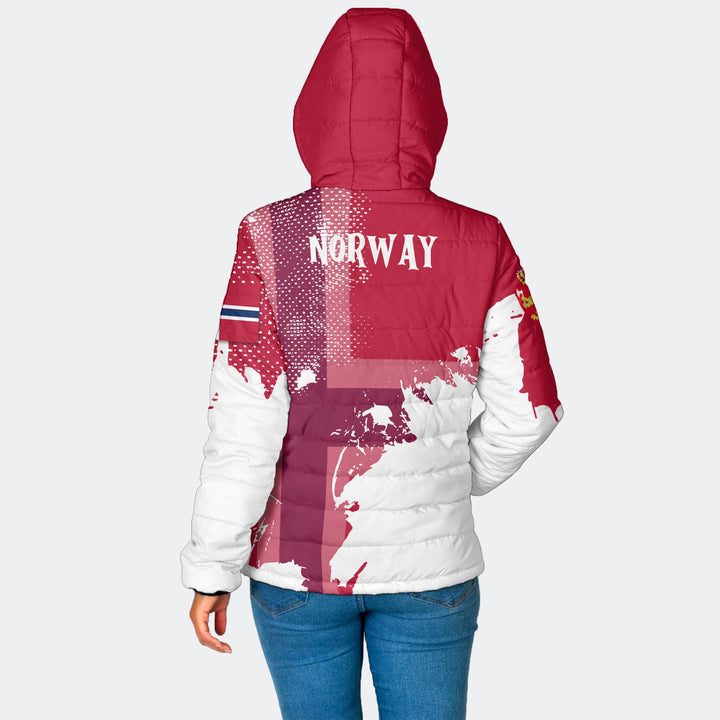 Norway Women Hooded Padded Jacket Flag & Coat Of Arms Paint Style