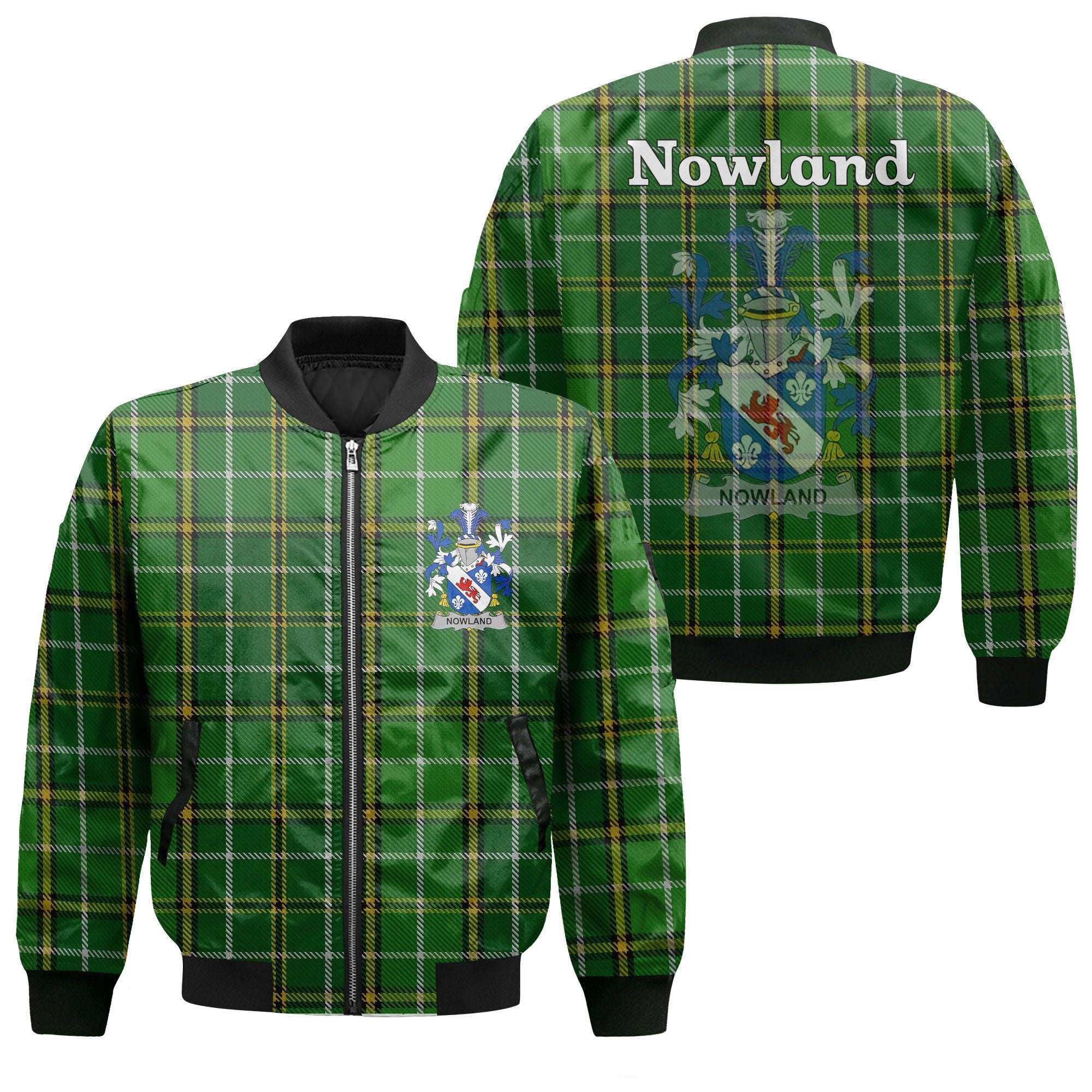Nowland Family Bomber Jacket Irish National Plaid & Crest Style – To ...