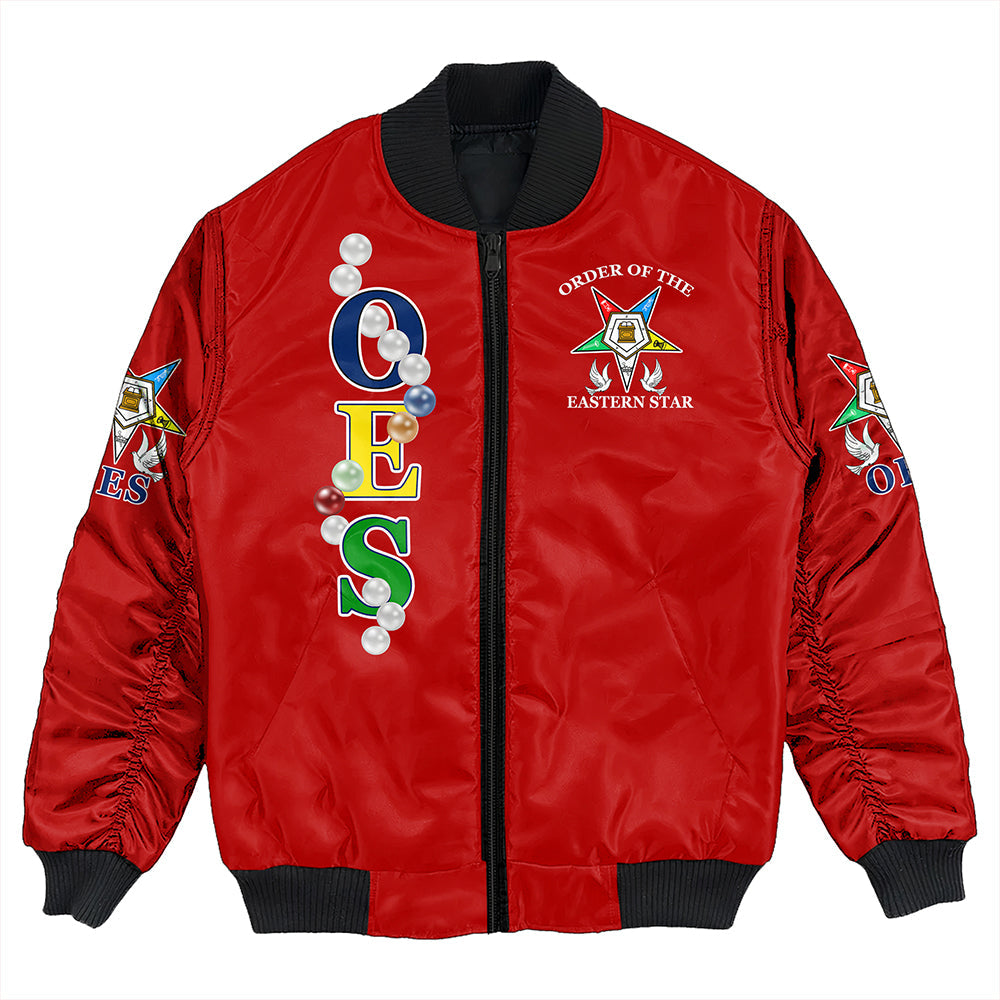 Order Of The Eastern Star Pearls Red Bomber Jacket T09