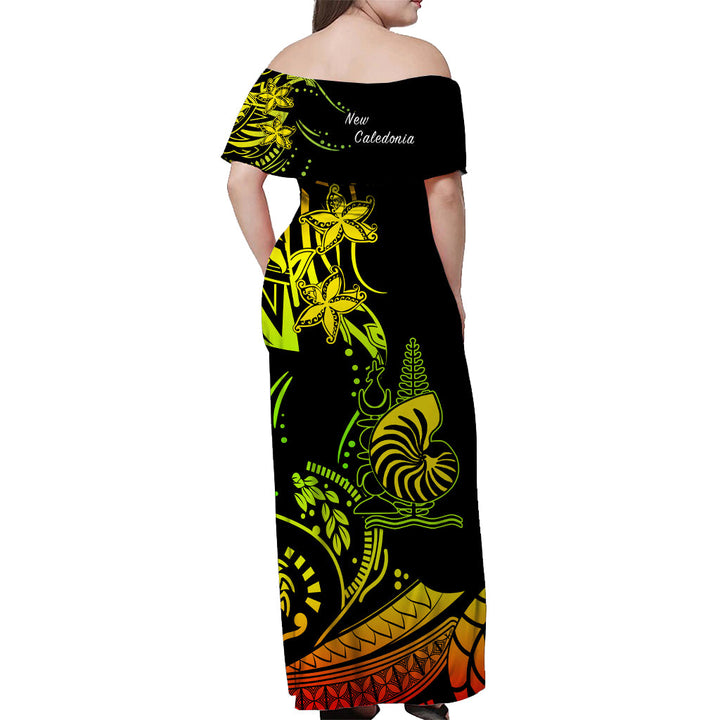 (Custom Personalised) New Caledonia Off Shoulder Long Dress Emblem Nautilus Shell Version Reggae LT13