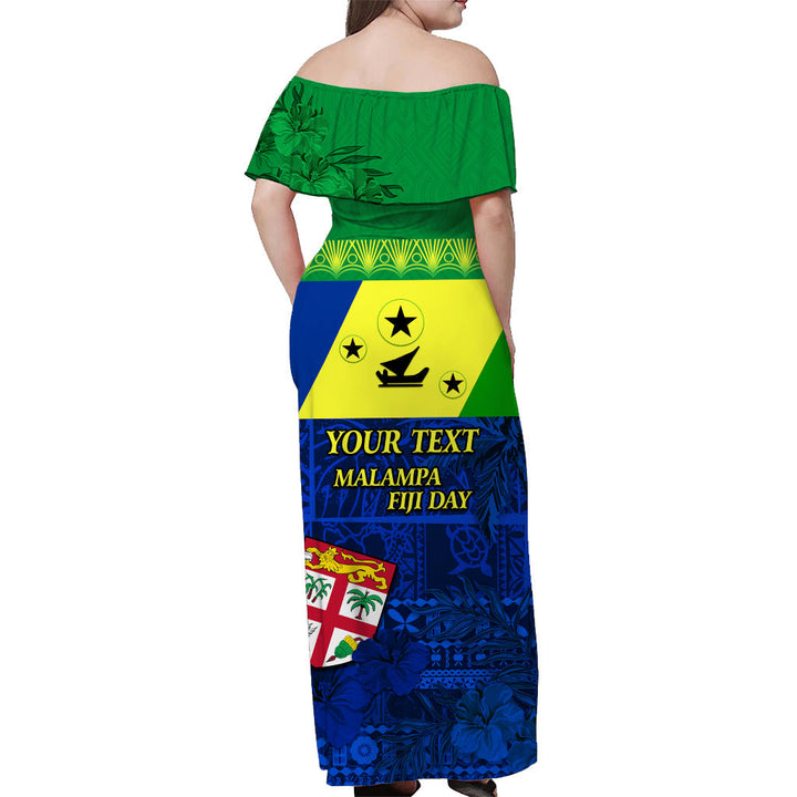 (Custom Personalised) Malampa Fiji Day Off Shoulder Long Dress Vanuatu Polynesia mix Flowers LT13