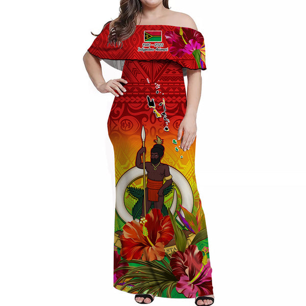 (Custom Personalised) Vanuatu Independence Day Off Shoulder Long Dress 42nd Anniversary Flowers LT13