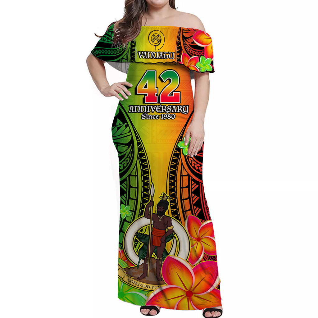 (Custom Personalised) Vanuatu 1980 Off Shoulder Long Dress Long God Yumi Stanap Happy 42nd Independence Anniversary LT14