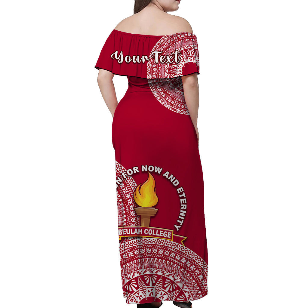 (Custom Personalised) Beulah Tonga College Off Shoulder Long Dress Tongan Ngatu Pattern LT14