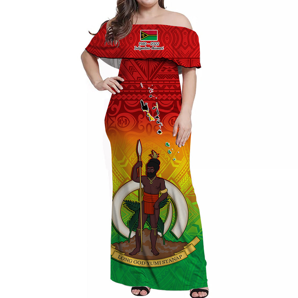 (Custom Personalised) Vanuatu Independence Day Off Shoulder Long Dress 42nd Anniversary Yumi Yumi Yumi LT13