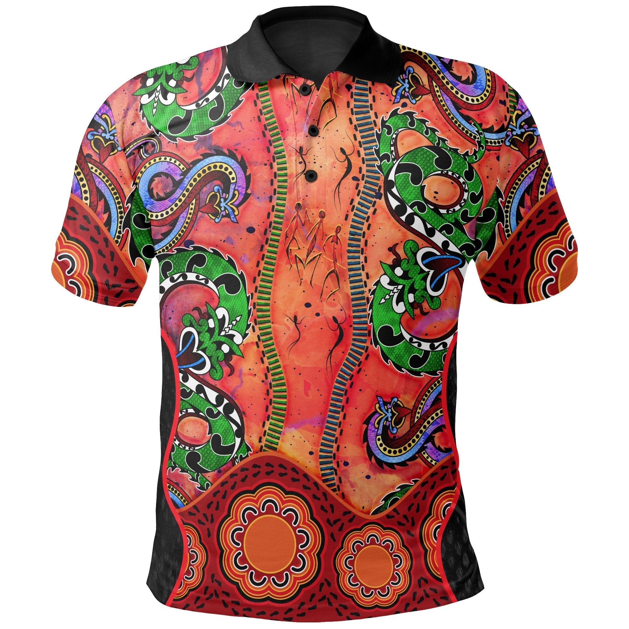 Aboriginal Polo - Aussie Indigenous Patterns Orange Polo Shirt
