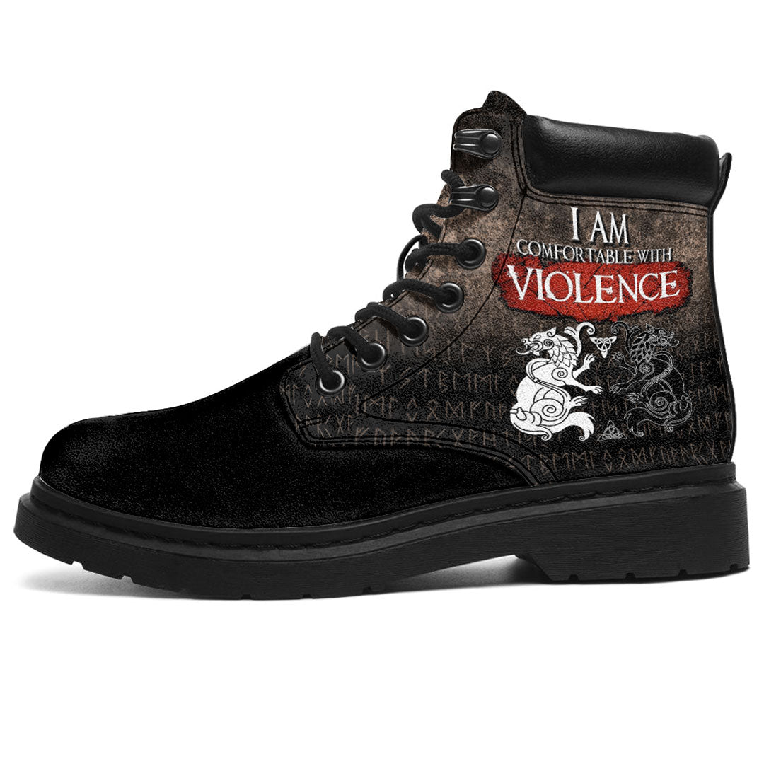 Viking All Season Boots Odin's Wolves Geri And Freki I'm Comfortable With Violence