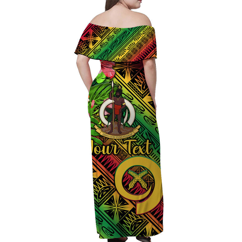 (Custom Personalised) Vanuatu Off Shoulder Long Dress Independence Be Proud Vanuatu Flag - Gradient Vibes LT8