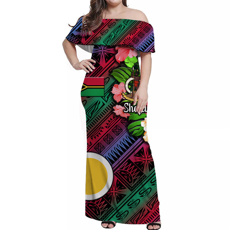 (Custom Personalised) Vanuatu Shefa Off Shoulder Long Dress Independence Be Proud  LT8