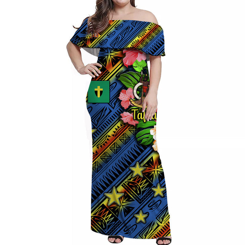 (Custom Personalised) Vanuatu Tafea Off Shoulder Long Dress Independence Be Proud  LT8