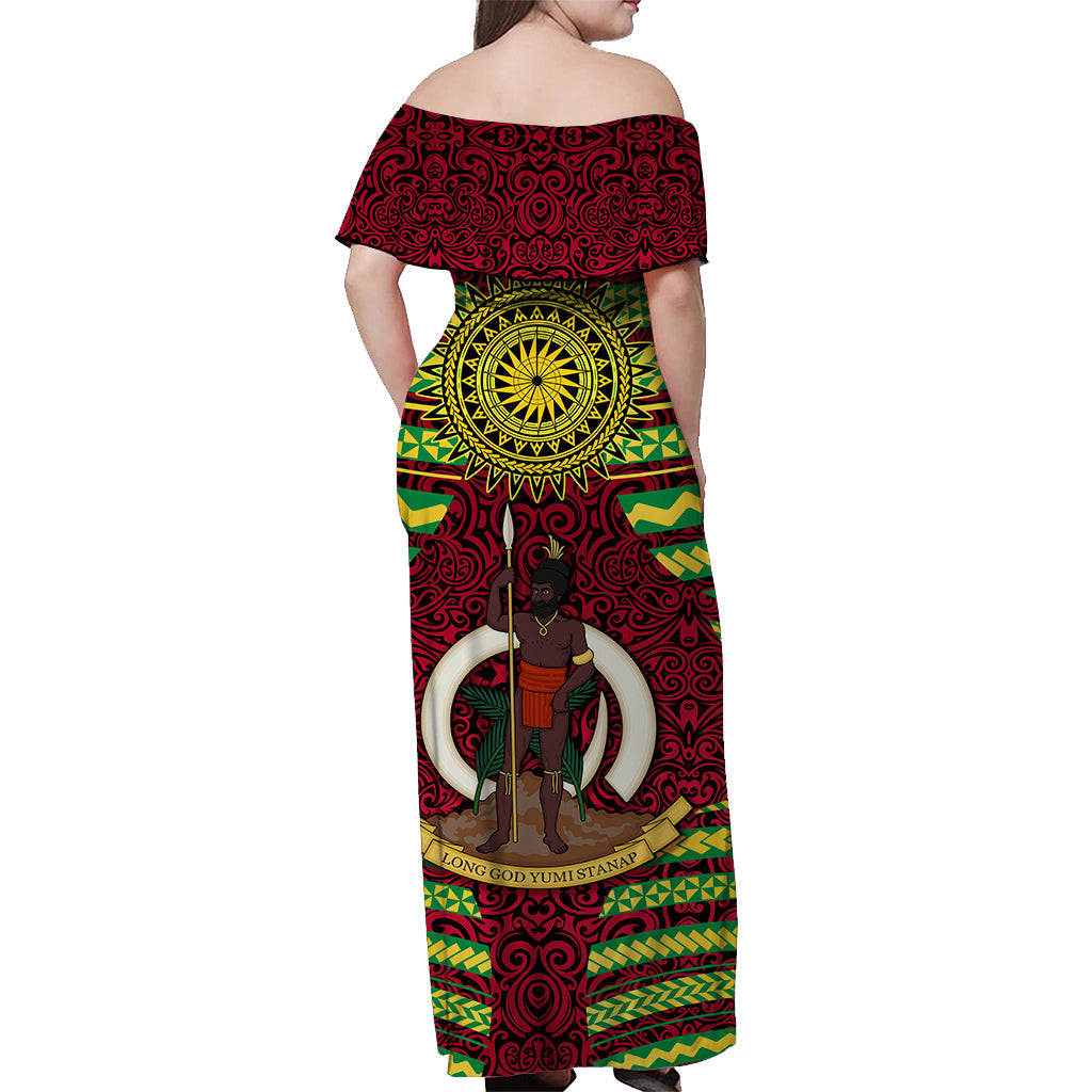 Vanuatu Special Independence Anniversary Off Shoulder Long Dress Creative Style - Red LT8