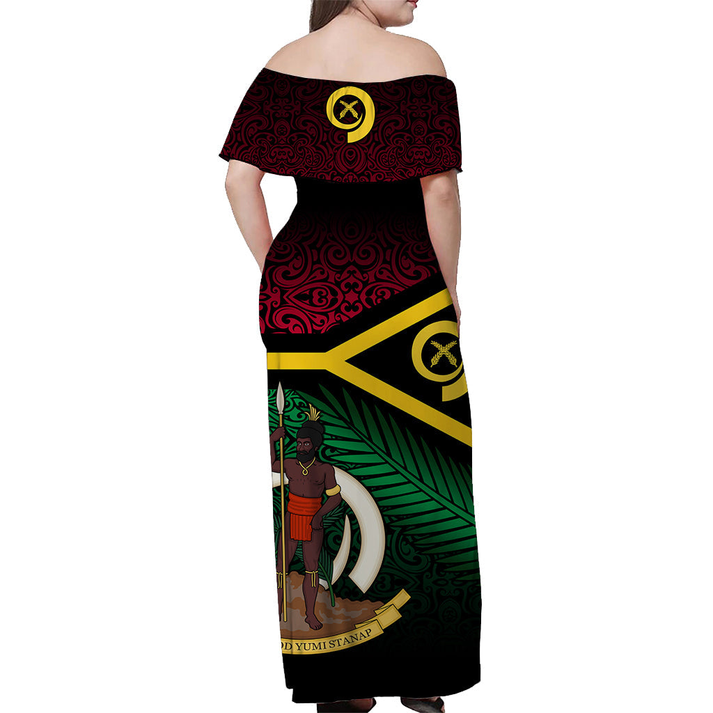 Vanuatu Special Independence Anniversary Off Shoulder Long Dress Original Flag Style LT8