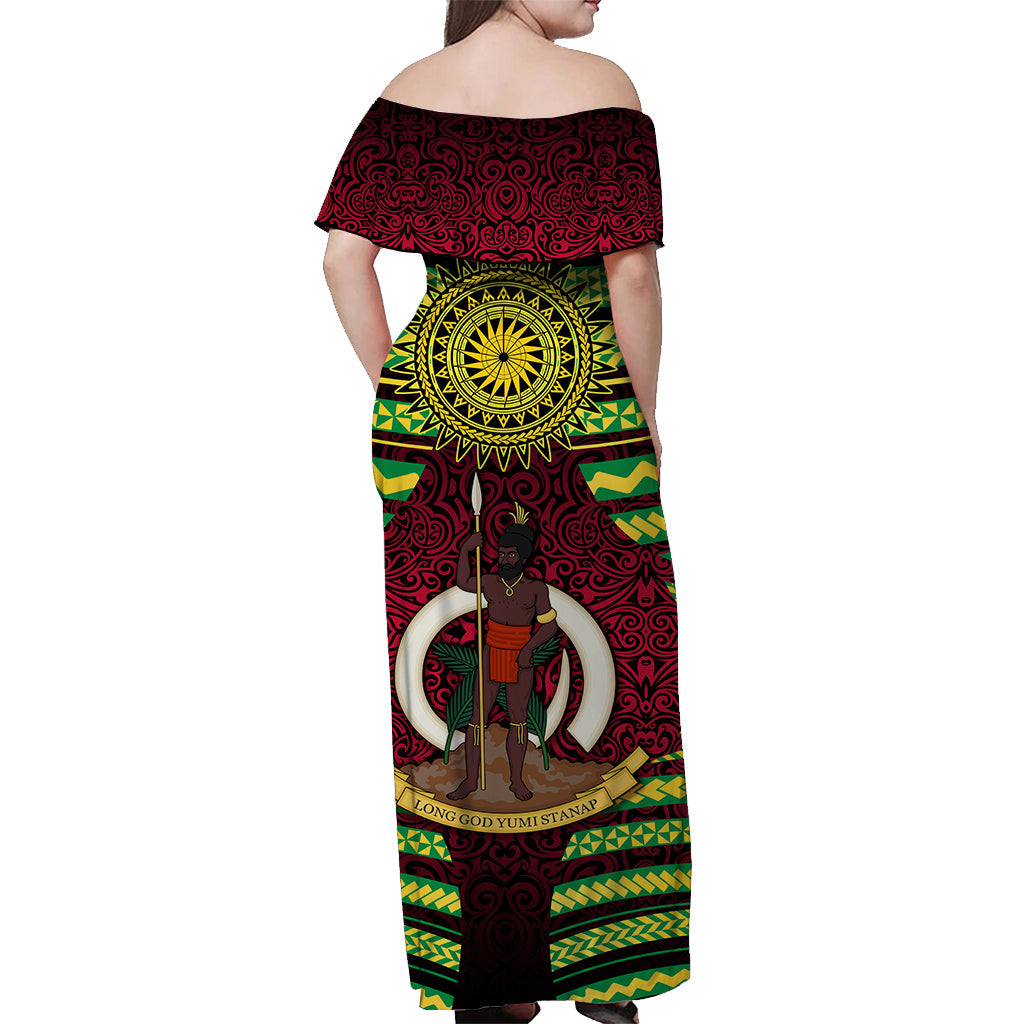 Vanuatu Special Independence Anniversary Off Shoulder Long Dress Creative Style - Gradient Red LT8