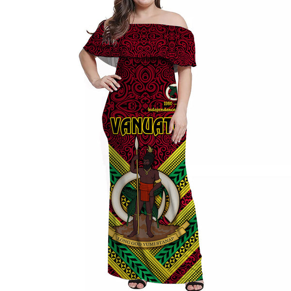 Vanuatu Special Independence Anniversary Off Shoulder Long Dress Creative Style - Red LT8