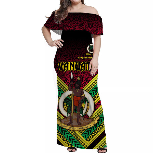 Vanuatu Special Independence Anniversary Off Shoulder Long Dress Creative Style - Gradient Red LT8