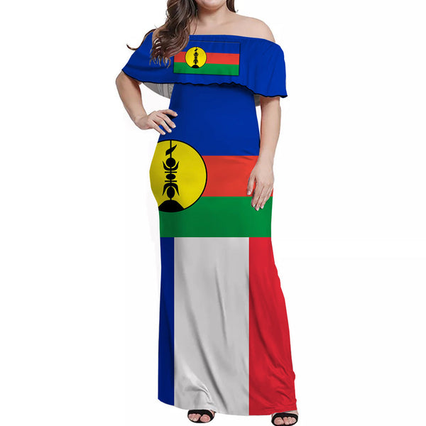 New Caledonia Off Shoulder Long Dress Flag Vibes LT8