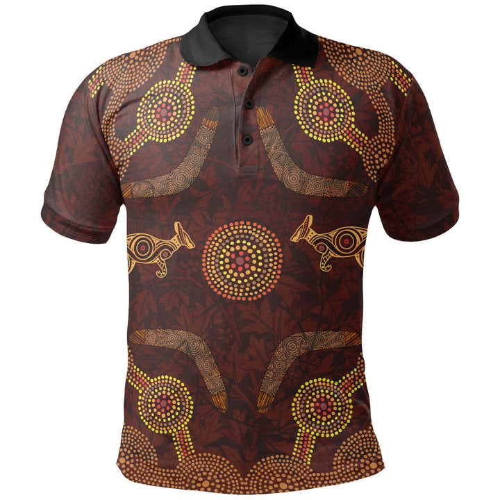 Aboriginal Polo - Aboriginal Dot Pattern Boomerang Kangaroo Polo Shirt