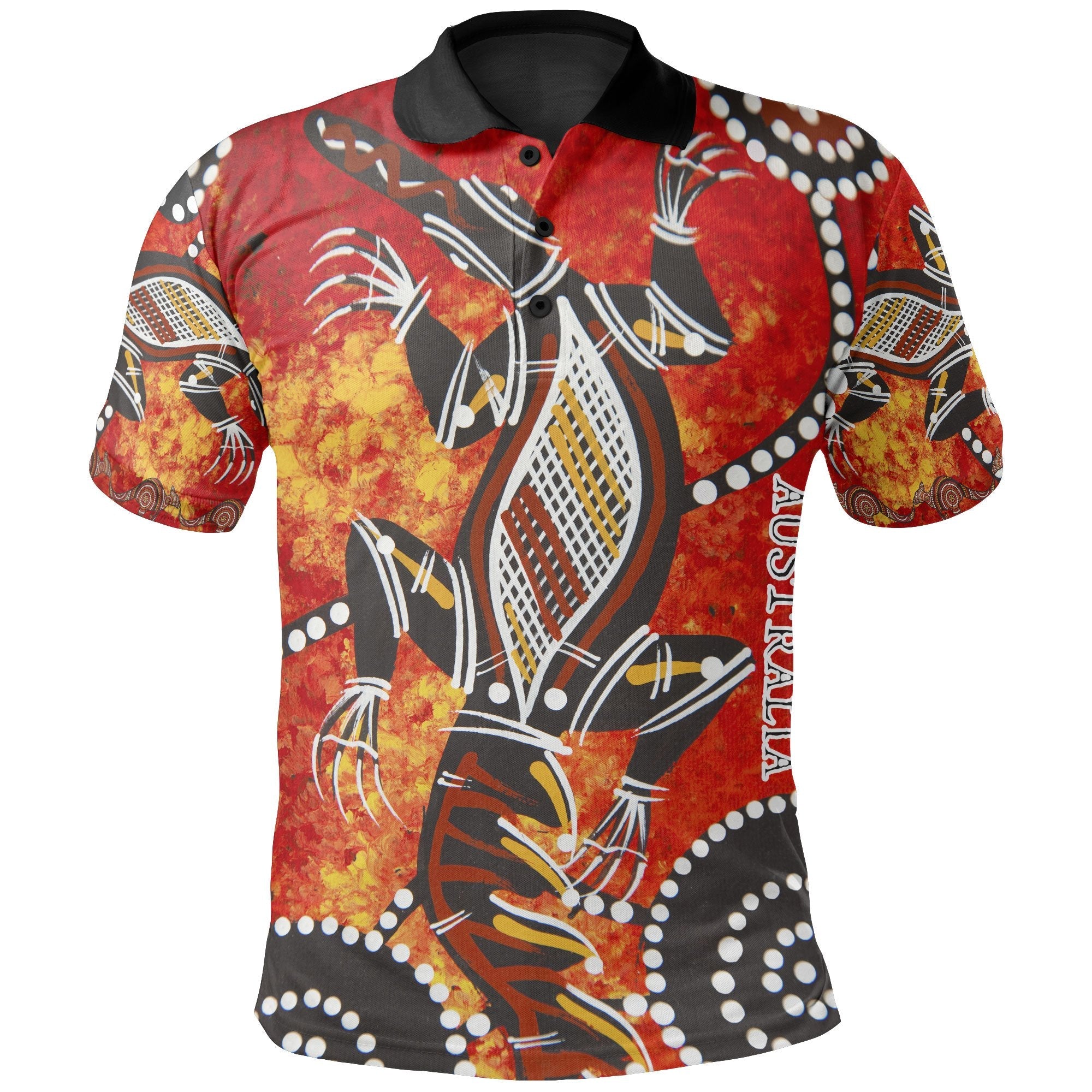 Aboriginal Polo - Crocodile Dot Painting Polo Shirt