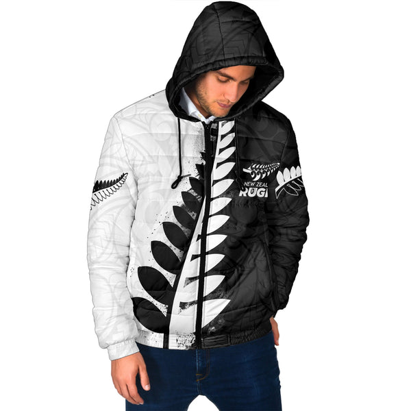 Custom New Zealand Rugby Men Hooded Padded Jacket Silver Fern Style