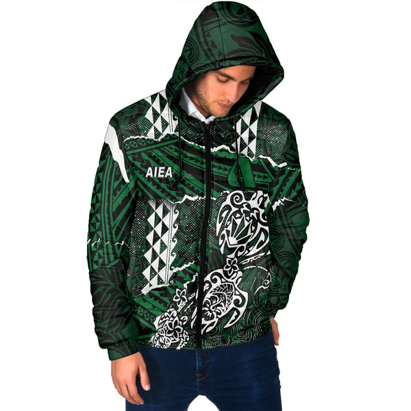 Hawaii Aiea High School Custom Men Hooded Padded Jacket Polynesian Turtle Style