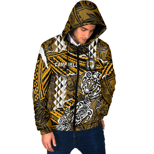 Hawaii James Campbell High School Custom Men Hooded Padded Jacket Polynesian Turtle Style