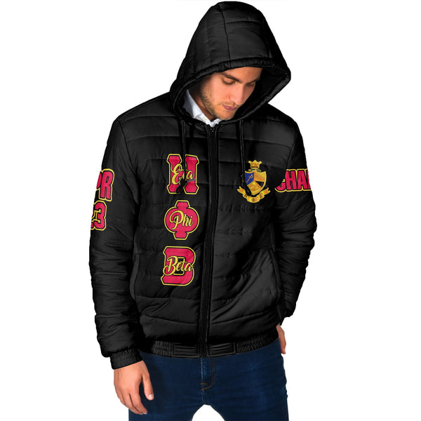 Sorority Jacket - Personalized Eta Phi Beta Men Hooded Padded Jacket Original Black Style