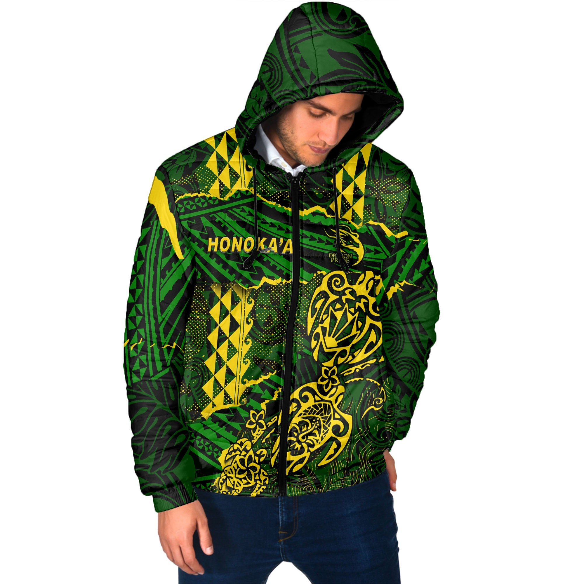 Hawaii Honoka High & Intermediate School Custom Men Hooded Padded Jacket Polynesian Turtle Style