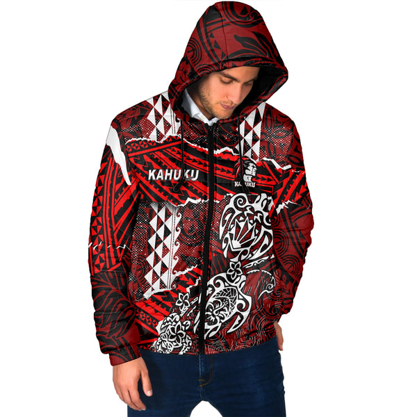 Hawaii Kahuku High & Intermediate School Custom Men Hooded Padded Jacket Polynesian Turtle Style