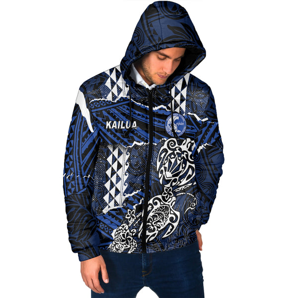 Hawaii Kailua High School Custom Men Hooded Padded Jacket Polynesian Turtle Style