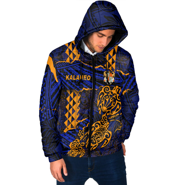 Hawaii Kalaheo High School Custom Men Hooded Padded Jacket Polynesian Turtle Style