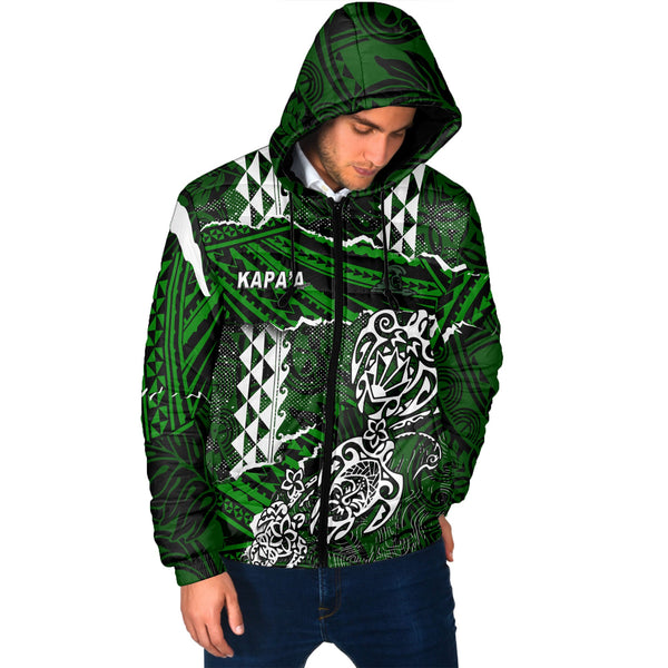 Hawaii Kapaa High School Custom Men Hooded Padded Jacket Polynesian Turtle Style