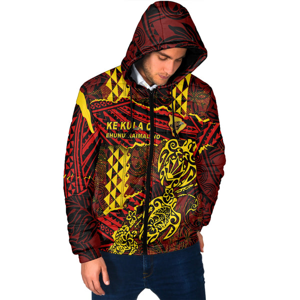 Hawaii Ke Kula O Ehunuikaimalino School Custom Men Hooded Padded Jacket Polynesian Turtle Style